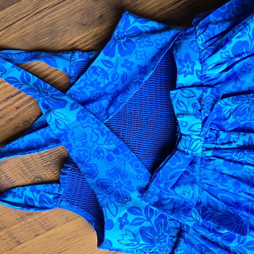 Etta Vee Blue Floral Kids Dress with Matching Headband Open Back Bow Size 6 NWOT - Picture 9 of 10